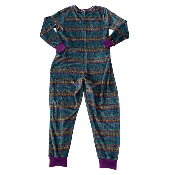 Natural Life Boho Fleece One Piece Pajama Jumpsuit Teal Print XS S - Picture 4 of 5